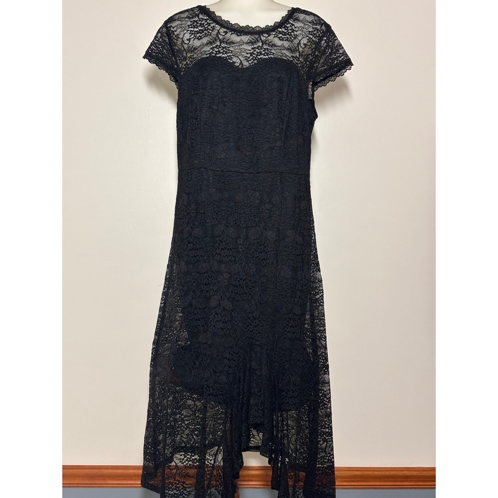Jasambac Lace High-Low Dress Women 14 Black Short Sleeve Formal New w/out tag